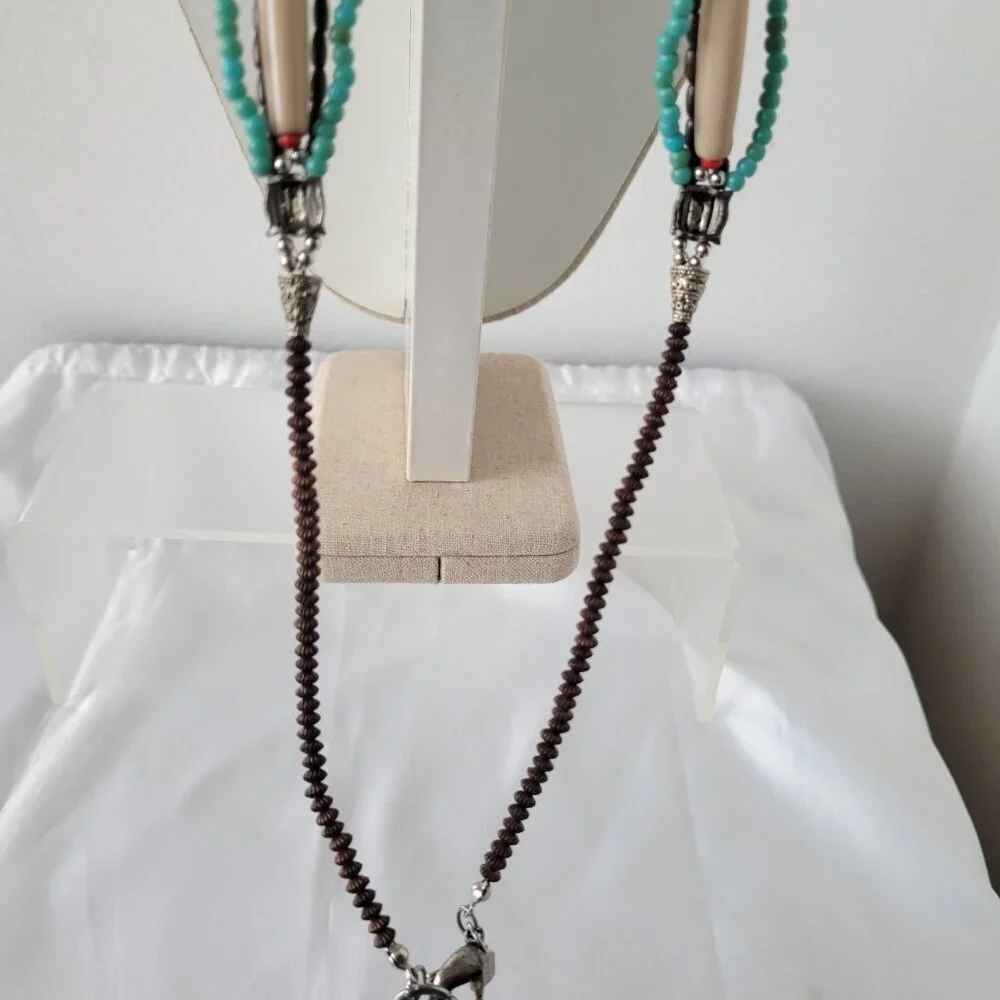 Southwestern-Style Turquoise &Coral color Beaded Cross Necklace